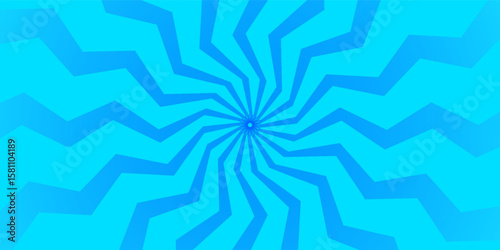 Blue zigzag spiral background with dynamic radial twist. Abstract comic-style vortex ideal for pop art, cartoon, and energetic visual designs. eps10