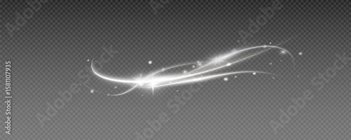 Fire trail wave, bright glow speed curve line. Glowing gold and white light stream, vector, png. Light curve line swirl effect.