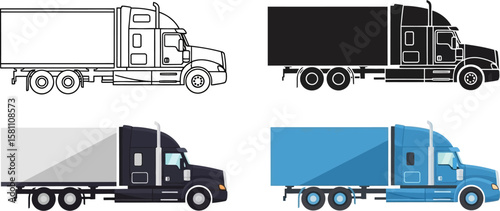Various illustrations of a semi truck for transportation themes