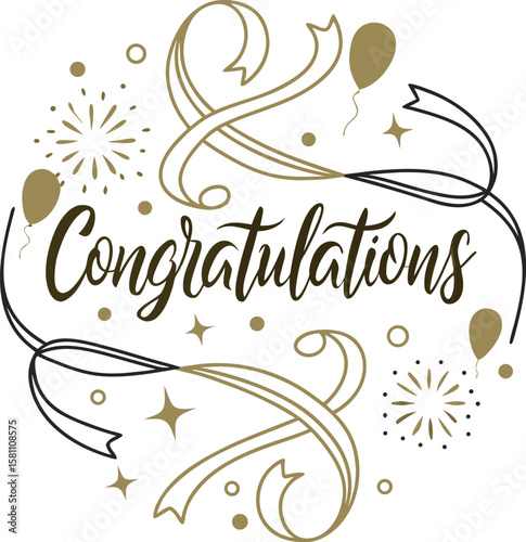 Golden Congratulations Calligraphy Typography with Sparkles