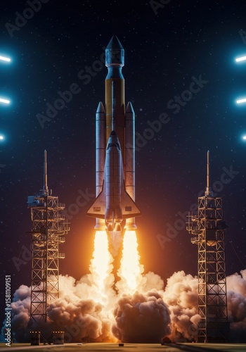 Pixel Art Rocket Launch at Night
