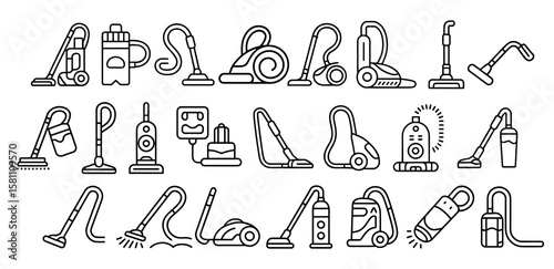  vacuum cleaners icon set, silhouette, cleaning equipment vector illustration