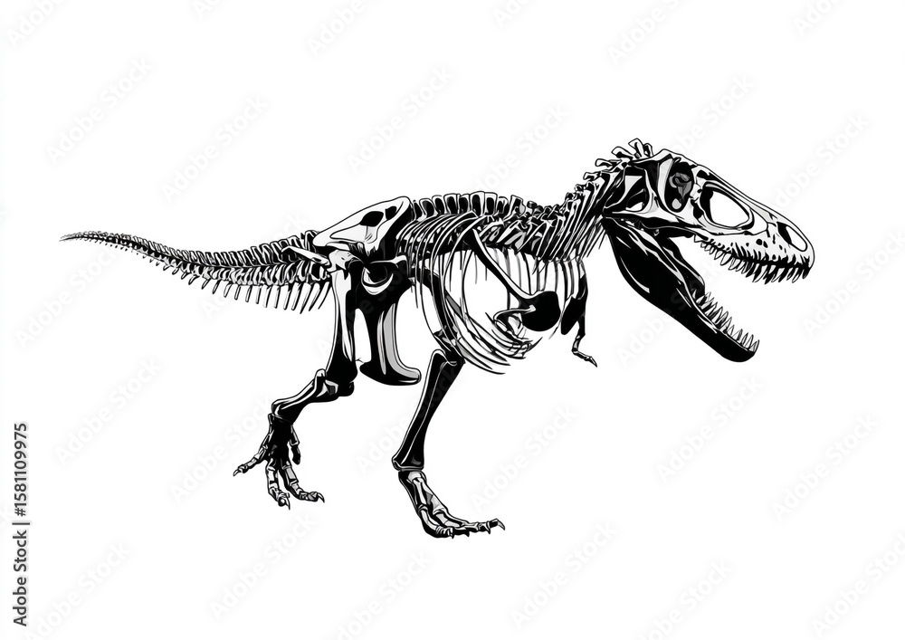Obraz premium The skeleton of a tyrannosaurus rex is standing tall and fearsome against a white