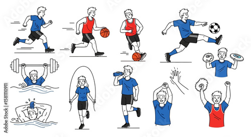 Dynamic Line Art Athletes in Action Diverse Sports and Fitness Activities.