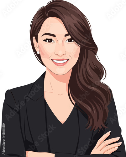 Smiling young professional woman in a suit with arms crossed