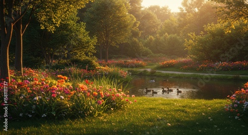 Vibrant Summer Garden Sunset Landscape