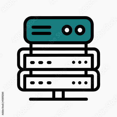 Web Hosting Server Outline Style Vector illustration on White Background