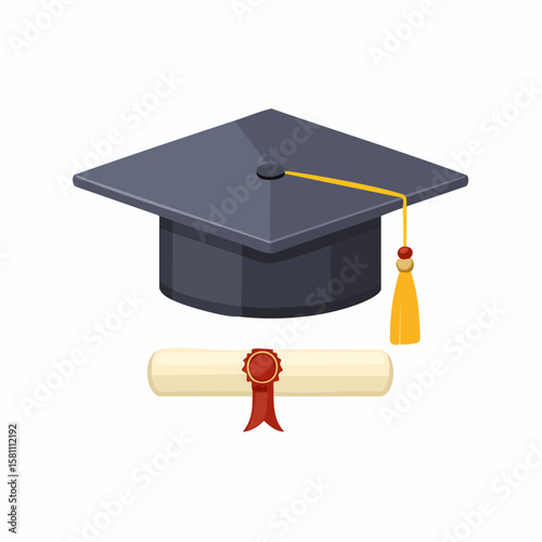 graduation cap and diploma