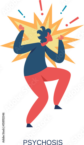 Man suffering psychosis exploding head with exclamation marks representing emotional outburst, mental disorder, psychological problem, and uncontrolled behavior