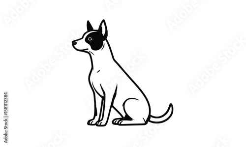 Sitting Dog Vector – Minimal Black and White Patch-Eye Illustration