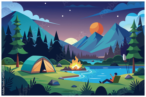 camping in the mountains vector illustration 
