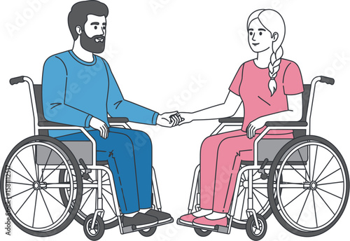 Disabled couple holding hands shows love and inclusivity illustration