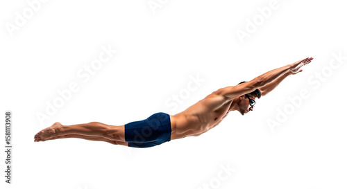 An athletic swimmer dives gracefully through the water, showcasing power and precision.