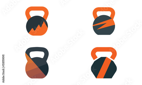 Kettlebell vector icons with abstract shapes for gym, fitness and weight training design
