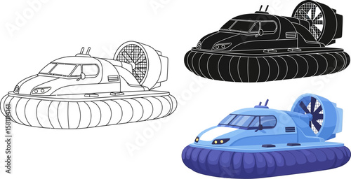 Distinct renderings of a hovercraft, perfect for design needs