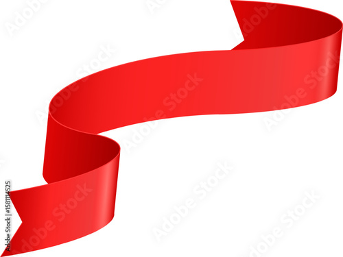 Shiny red ribbon gracefully waving and forming a smooth curve with pointed edges against a clean white background, perfect for enhancing celebratory and festive designs