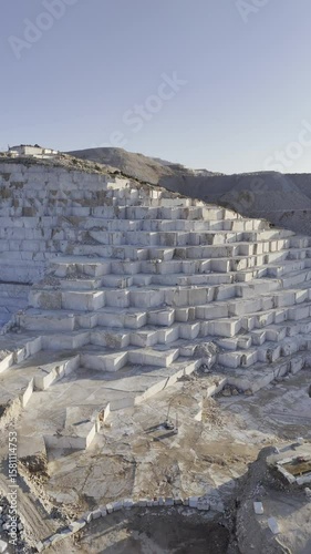 Marble quarry sunlight. white large blocks in the rays of sunset.High quality photo