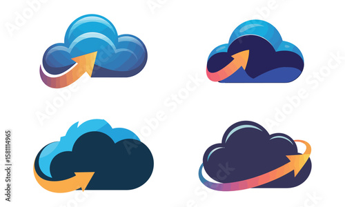 Cloud arrow logo icons representing digital data upload and cloud computing technology

