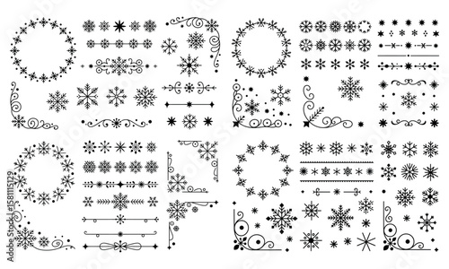 Decorative border and corner elements with ornamental floral vector design
