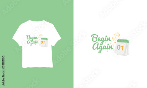 Begin Again – Inspirational New Year 2026 Design with Calendar and Decorative Elements