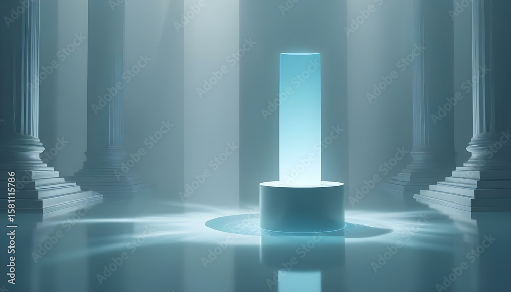 Obraz premium A luminous blue pillar is the focal point of this elegant, minimalist scene.