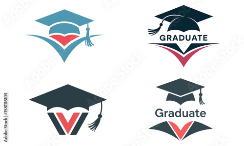 Graduation cap icons with book and tassel symbols representing education and success
