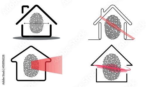Smart home icons with fingerprint security access and biometric scanning technology
