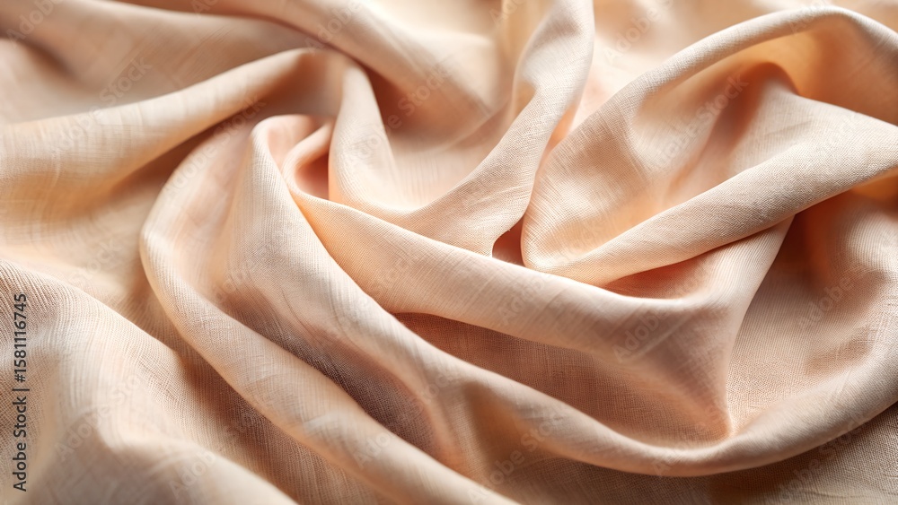 Fototapeta premium Soft peach silk fabric with intricate texture and elegant folds