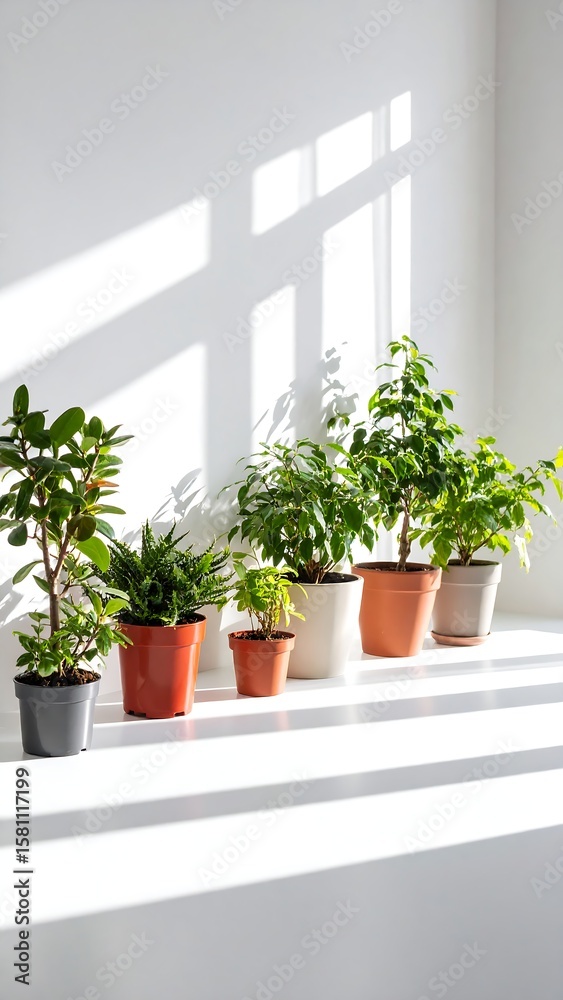 Fototapeta premium Sunlight streams on potted plants