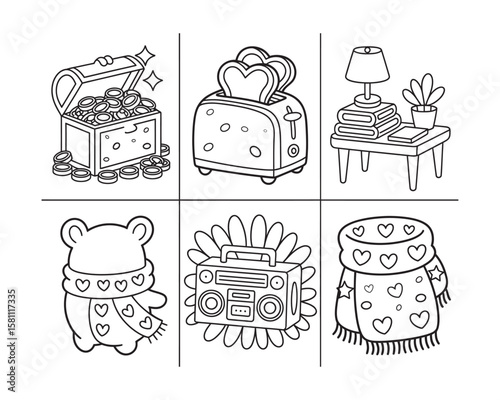 Treasure chest toaster lamp bear radio scarf coins