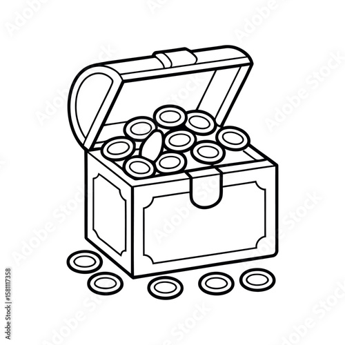 Treasure chest overflowing with coins open gold