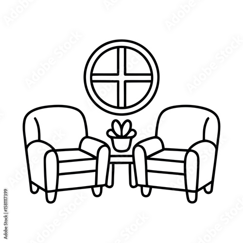 Two armchairs and a plant table