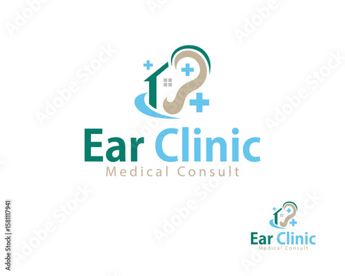 ear clinic logo creative medical health design concept plus