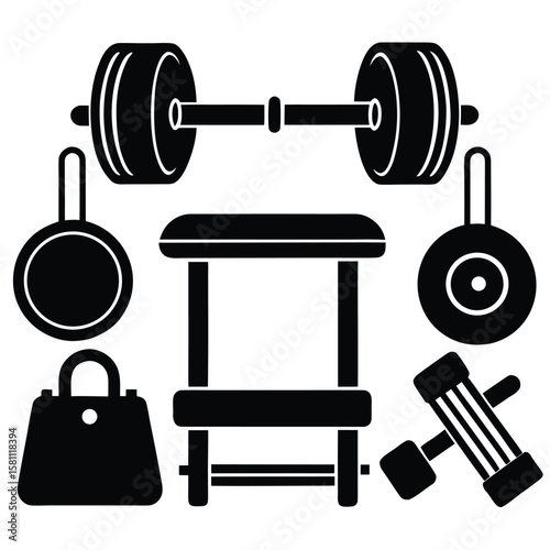 Gym Equipment Silhouette Vector – Workout Icon Pack