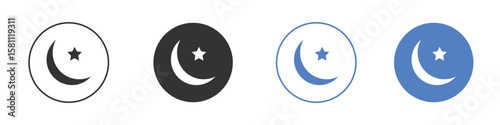 Moon and star icon. Vector illustration, flat design.