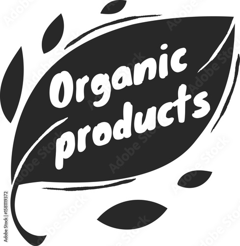 Organic product label featuring a leaf symbol, promoting a healthy lifestyle and encouraging sustainable consumption of natural, eco friendly goods for conscious living