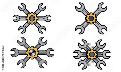 Industrial gear and wrench logo collection for mechanical tool repair service and engineering branding
