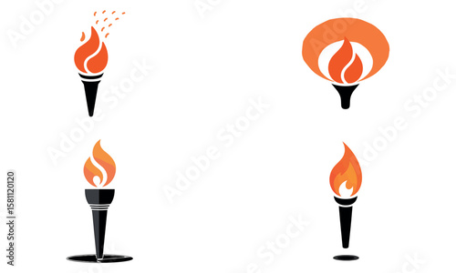 Burning torch icon collection in flat style representing flame energy hope liberty and culture concept
