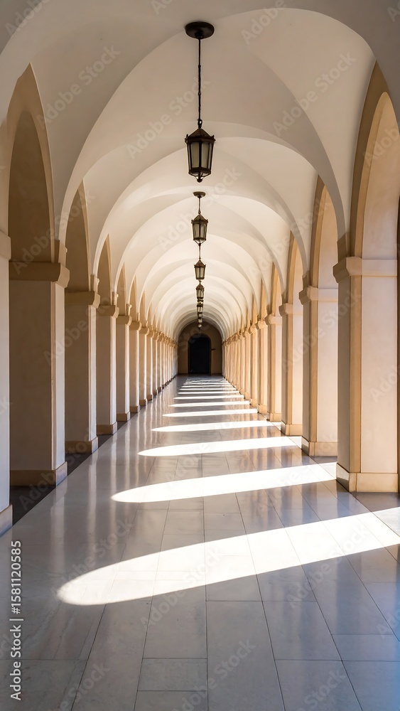 Fototapeta premium Sunlit arched colonnade, perspective (1)