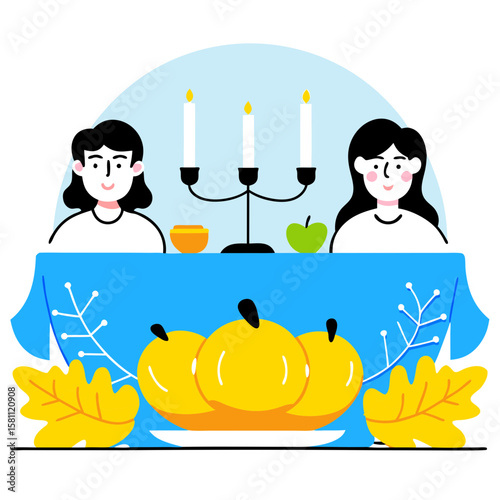 Happy Thanksgiving illustration with menorah and turkey