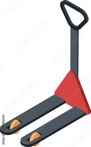 Hand pallet truck lifting and transporting goods in warehouse, essential equipment for material handling and logistics, ensuring efficient movement of cargo within storage facilities