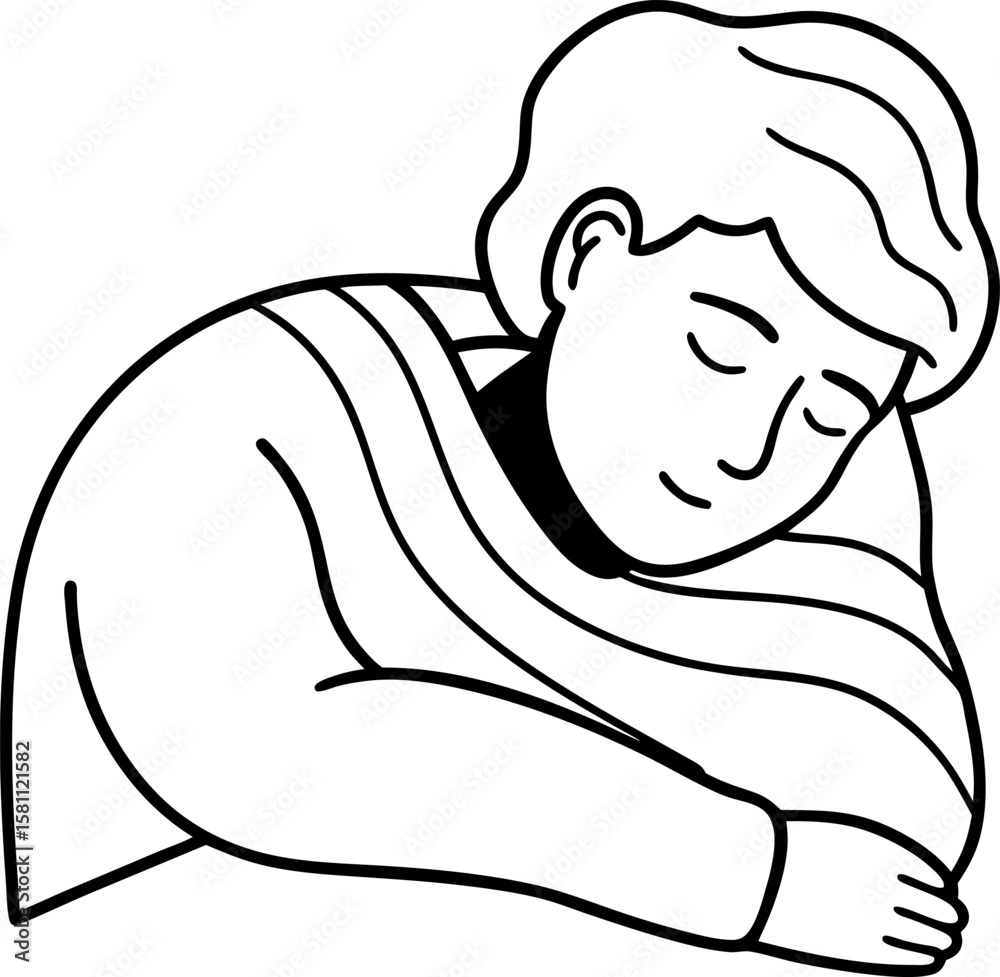 Obraz premium Sleeping Person Illustration with Closed Eyes and Striped Shirt