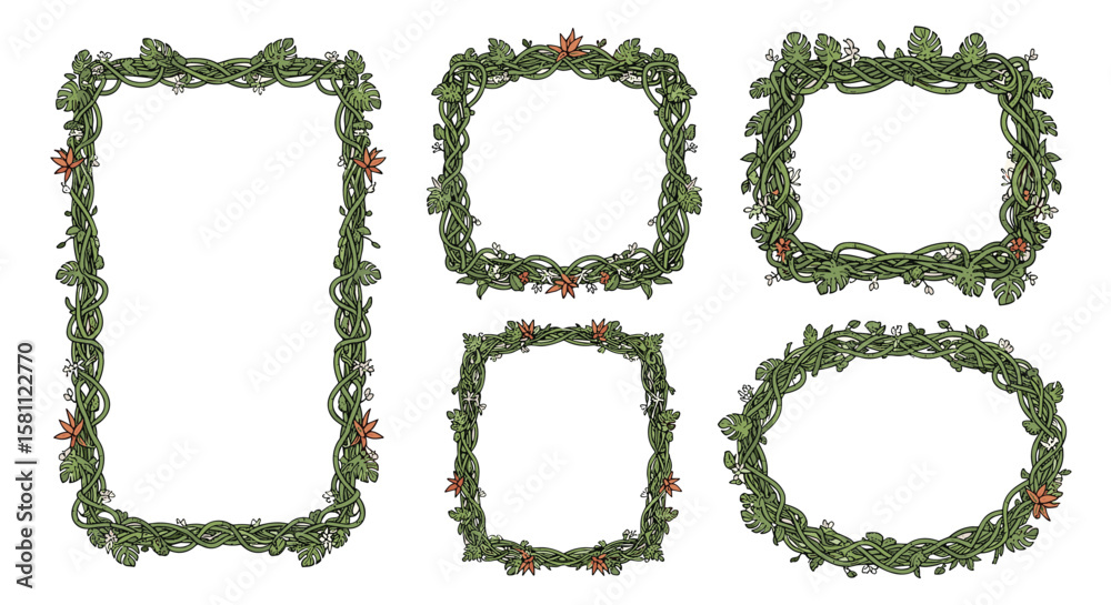 Decorative botanical borders and frames with berries and leaves for festive occasions