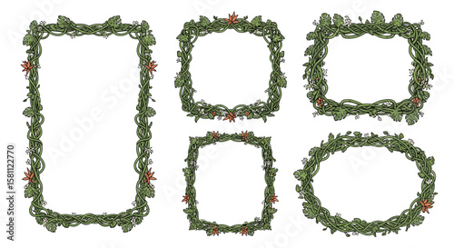 Decorative botanical borders and frames with berries and leaves for festive occasions