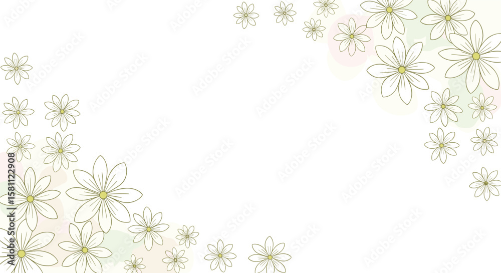 Delicate white flower accents on a softly blended pastel background with subtle bokeh effects and sparse floral motifs