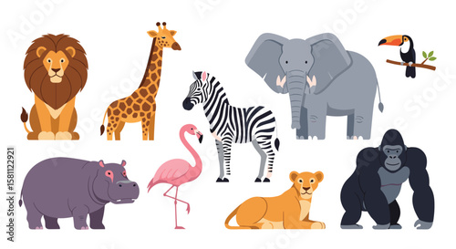 Collection of diverse african wildlife animals in a natural environment