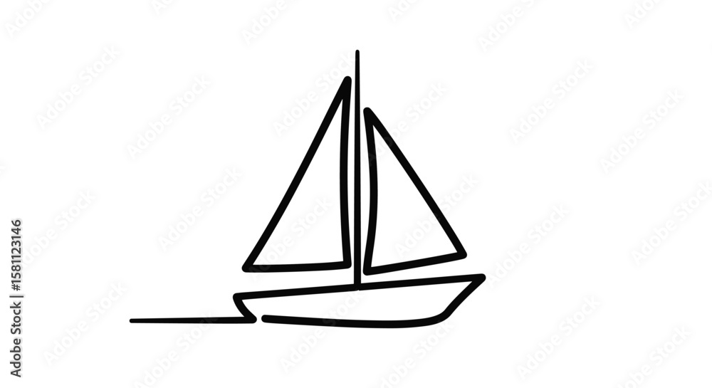 Elegant single line drawing of a sailing boat moving through calm waters Elegant single line drawing of a sailing boat moving through calm waters