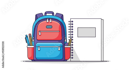 Essential school backpack and notebook for educational learning supplies organization