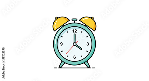 Retro alarm clock showing time in a digital illustration style