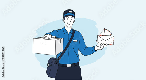 Friendly postal worker delivering packages and mail with a smile